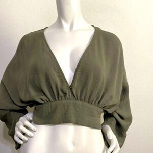 MP/C Olive Green Wide Sleeve Cropped Top Size Small